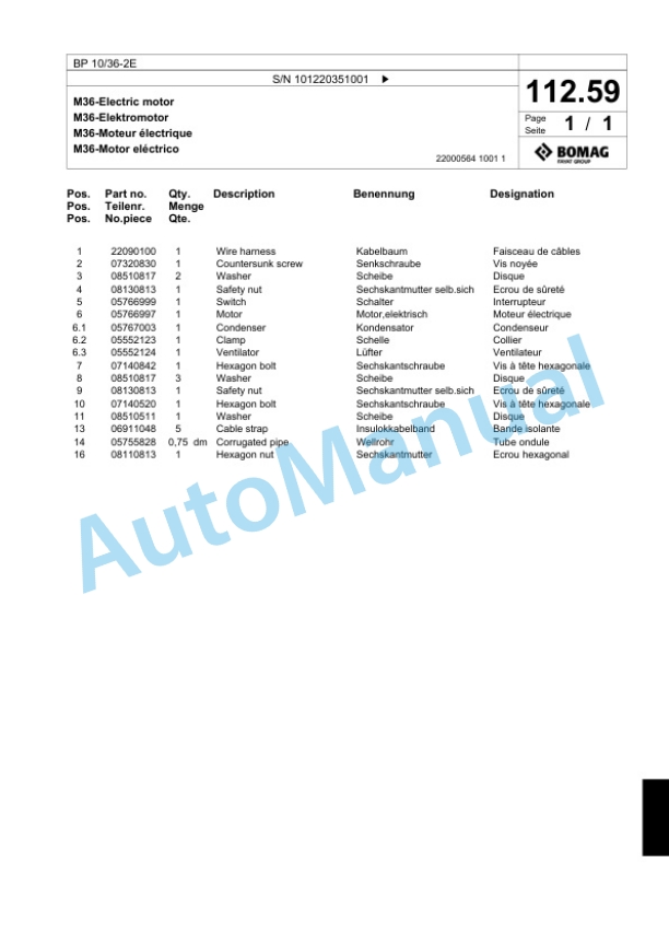 Bomag BP 10-36-2E Vibratory Plate Compactor Spare Parts Catalogue 00817847 5 Bomag BP 10-36-2E Vibratory Plate Compactor Spare Parts Catalogue 00817847-5