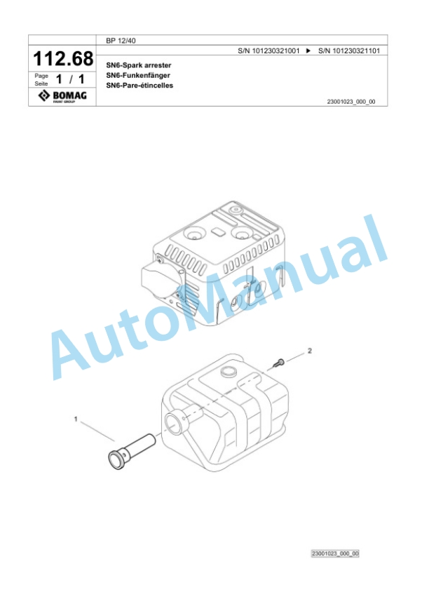 Bomag BP 12-40 Vibratory Plate Compactor Spare Parts Catalogue 00825501 5 Bomag BP 12-40 Vibratory Plate Compactor Spare Parts Catalogue 00825501-5