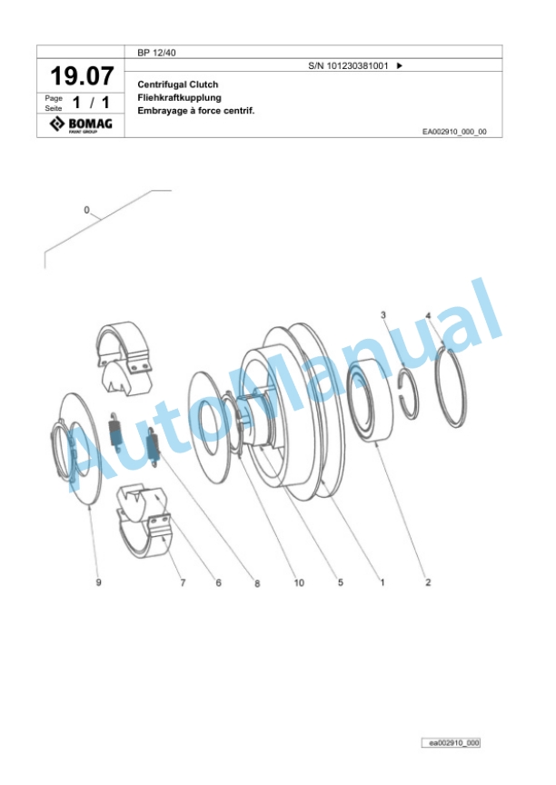 Bomag BP 12-40 Vibratory Plate Compactor Spare Parts Catalogue 00825681-2