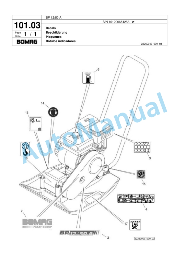 Bomag BP 12-50 A Vibratory Plate Compactor Spare Parts Catalogue 00818387 4 Bomag BP 12-50 A Vibratory Plate Compactor Spare Parts Catalogue 00818387-4