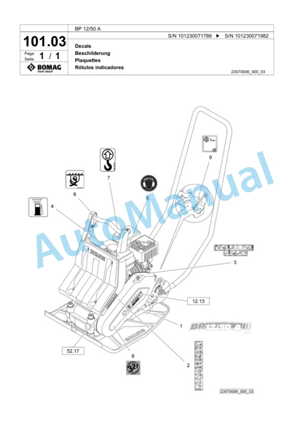 Bomag BP 12-50 A Vibratory Plate Compactor Spare Parts Catalogue 00824067 4 Bomag BP 12-50 A Vibratory Plate Compactor Spare Parts Catalogue 00824067-4