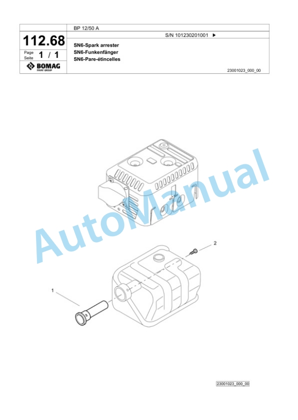 Bomag BP 12-50 A Vibratory Plate Compactor Spare Parts Catalogue 00824887 5 Bomag BP 12-50 A Vibratory Plate Compactor Spare Parts Catalogue 00824887-5