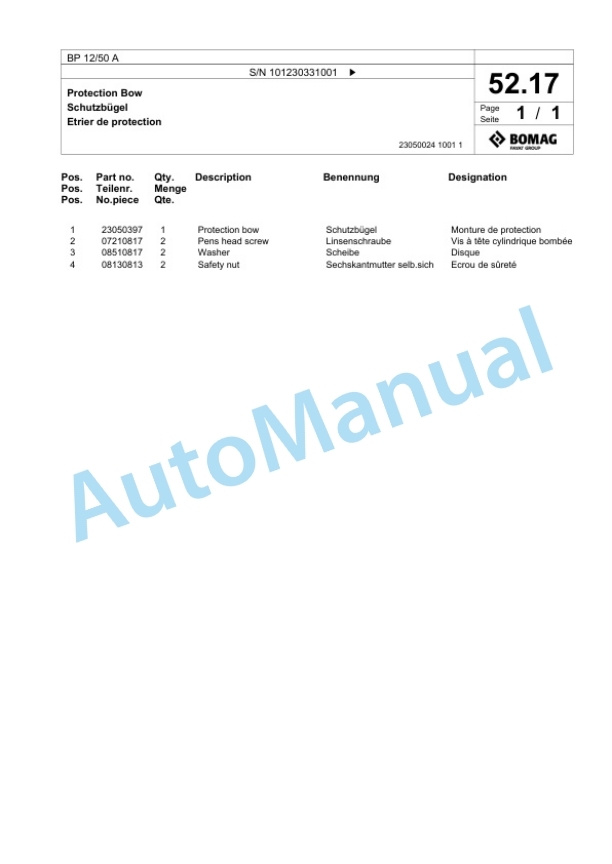 Bomag BP 12-50 A Vibratory Plate Compactor Spare Parts Catalogue 00825503 2 Bomag BP 12-50 A Vibratory Plate Compactor Spare Parts Catalogue 00825503-2