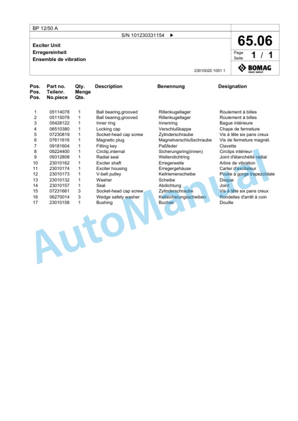 Bomag BP 12-50 A Vibratory Plate Compactor Spare Parts Catalogue 00825503 3 Bomag BP 12-50 A Vibratory Plate Compactor Spare Parts Catalogue 00825503-3