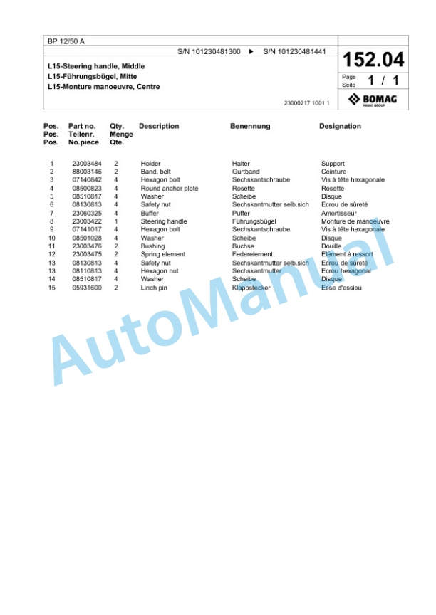 Bomag BP 12-50 A Vibratory Plate Compactor Spare Parts Catalogue 00826117 5 Bomag BP 12-50 A Vibratory Plate Compactor Spare Parts Catalogue 00826117-5