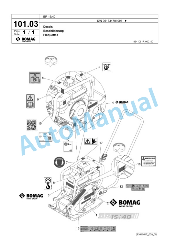 Bomag BP 15-40 Vibratory Plate Compactor Spare Parts Catalogue 00827097 5 Bomag BP 15-40 Vibratory Plate Compactor Spare Parts Catalogue 00827097-5