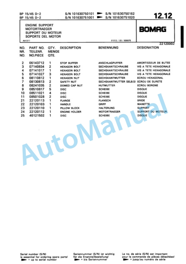 Bomag BP 15-45 D-2 Vibratory Plate Compactor Spare Parts Catalogue 00811824 3 Bomag BP 15-45 D-2 Vibratory Plate Compactor Spare Parts Catalogue 00811824-3