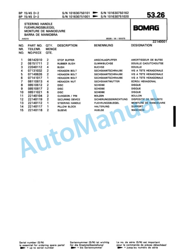 Bomag BP 15-45 D-2 Vibratory Plate Compactor Spare Parts Catalogue 00811824 4 Bomag BP 15-45 D-2 Vibratory Plate Compactor Spare Parts Catalogue 00811824-4