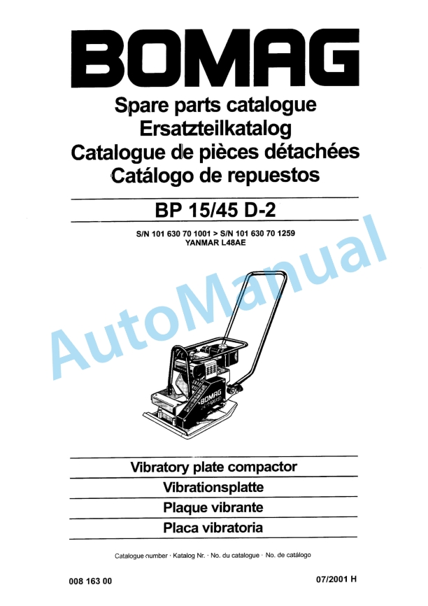 Bomag BP 15-45 D-2 Vibratory Plate Compactor Spare Parts Catalogue 00816300 1 Bomag BP 15-45 D-2 Vibratory Plate Compactor Spare Parts Catalogue 00816300
