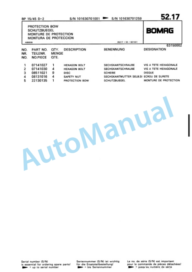 Bomag BP 15-45 D-2 Vibratory Plate Compactor Spare Parts Catalogue 00816300 3 Bomag BP 15-45 D-2 Vibratory Plate Compactor Spare Parts Catalogue 00816300-3