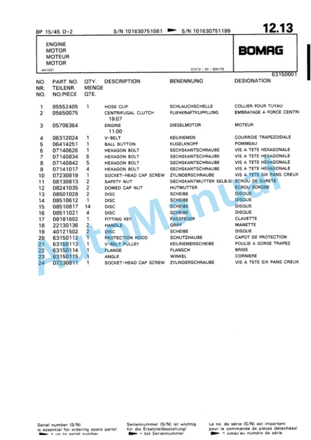 Bomag BP 15-45 D-2 Vibratory Plate Compactor Spare Parts Catalogue 00816413 3 Bomag BP 15-45 D-2 Vibratory Plate Compactor Spare Parts Catalogue 00816413-3