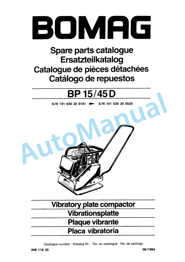 Bomag BP 15-45 D Vibratory Plate Compactor Spare Parts Catalogue 00811820 1 Bomag BP 15-45 D Vibratory Plate Compactor Spare Parts Catalogue 00811820
