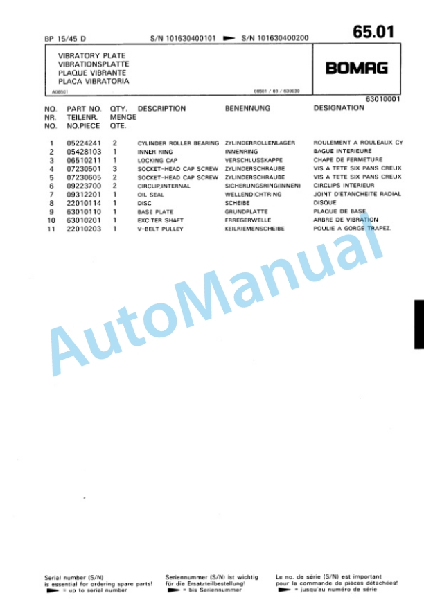 Bomag BP 15-45 D Vibratory Plate Compactor Spare Parts Catalogue 00811821 5 Bomag BP 15-45 D Vibratory Plate Compactor Spare Parts Catalogue 00811821-5