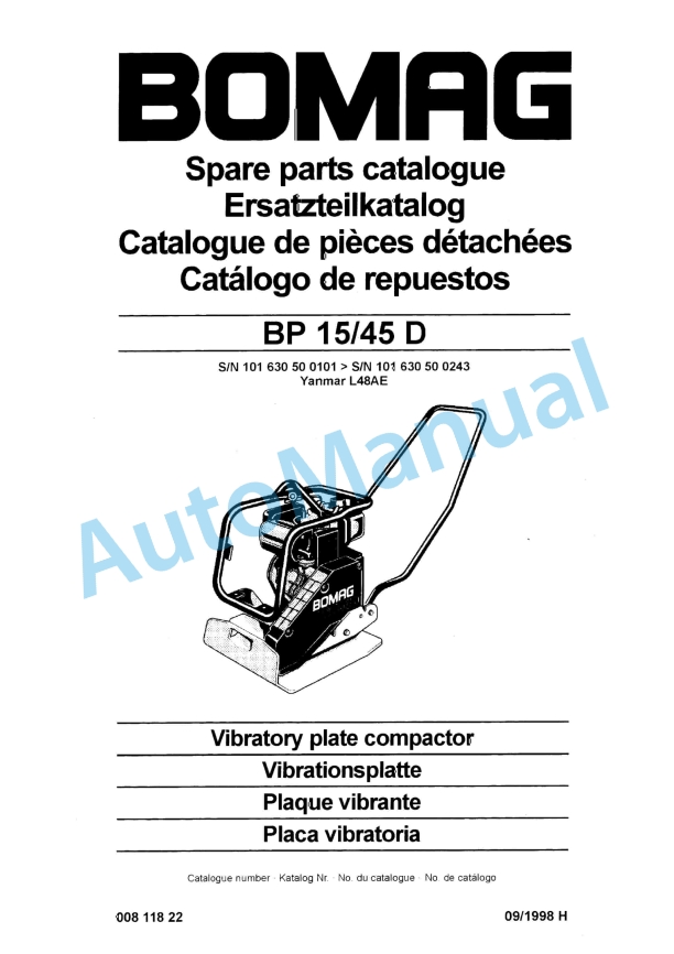 Bomag BP 15-45 D Vibratory Plate Compactor Spare Parts Catalogue 00811822 1 Bomag BP 15-45 D Vibratory Plate Compactor Spare Parts Catalogue 00811822