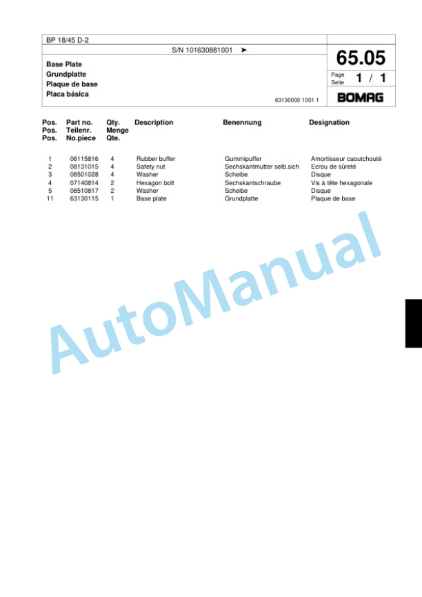 Bomag BP 18-45 D-2 Vibratory Plate Compactor Spare Parts Catalogue 00818459 4 Bomag BP 18-45 D-2 Vibratory Plate Compactor Spare Parts Catalogue 00818459-4
