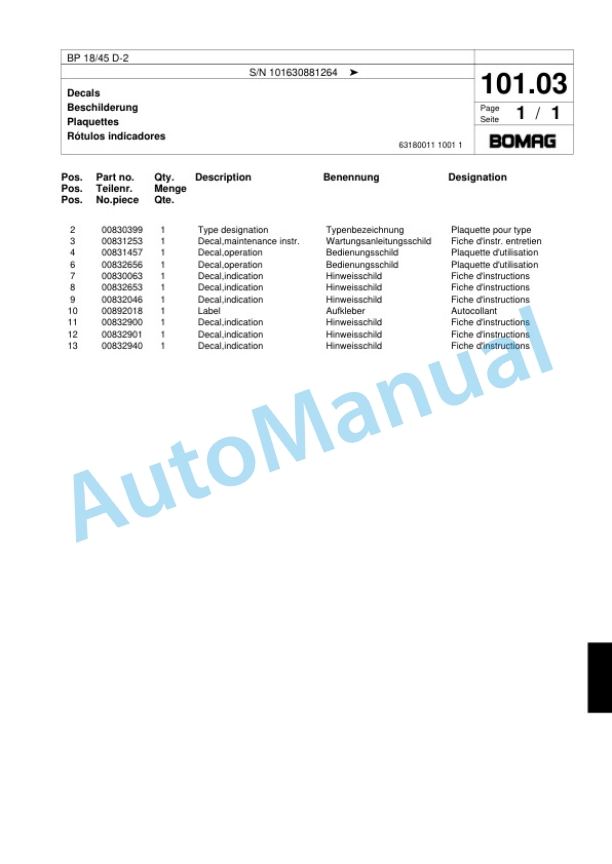 Bomag BP 18-45 D-2 Vibratory Plate Compactor Spare Parts Catalogue 00818459 5 Bomag BP 18-45 D-2 Vibratory Plate Compactor Spare Parts Catalogue 00818459-5