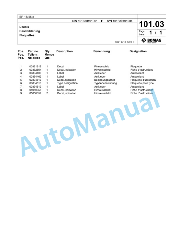 Bomag BP 18-45 e Vibratory Plate Compactor Spare Parts Catalogue 00826753 3 Bomag BP 18-45 e Vibratory Plate Compactor Spare Parts Catalogue 00826753-3