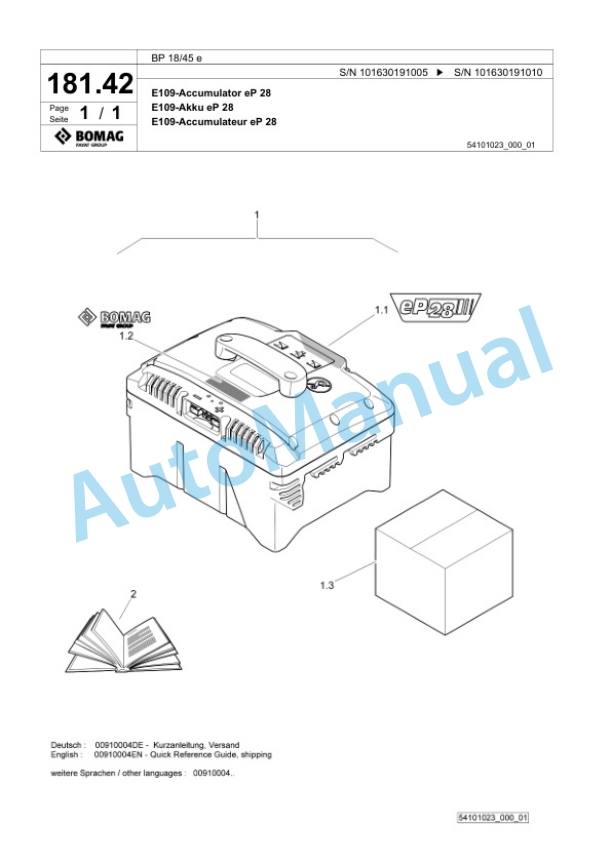 Bomag BP 18-45 e Vibratory Plate Compactor Spare Parts Catalogue 00826753 5 Bomag BP 18-45 e Vibratory Plate Compactor Spare Parts Catalogue 00826753-5