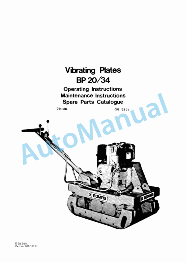 Bomag BP 20-34 Vibrating Plates Spare Parts Catalogue 00813301 1 Bomag BP 20-34 Vibrating Plates Spare Parts Catalogue 00813301