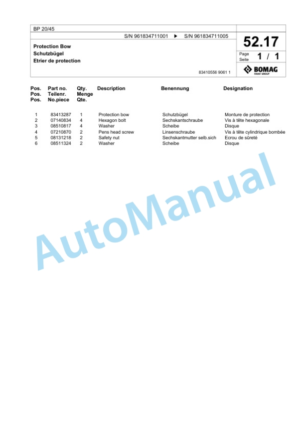 Bomag BP 20-45 Vibratory Plate Compactor Spare Parts Catalogue 00827099 3 Bomag BP 20-45 Vibratory Plate Compactor Spare Parts Catalogue 00827099-3
