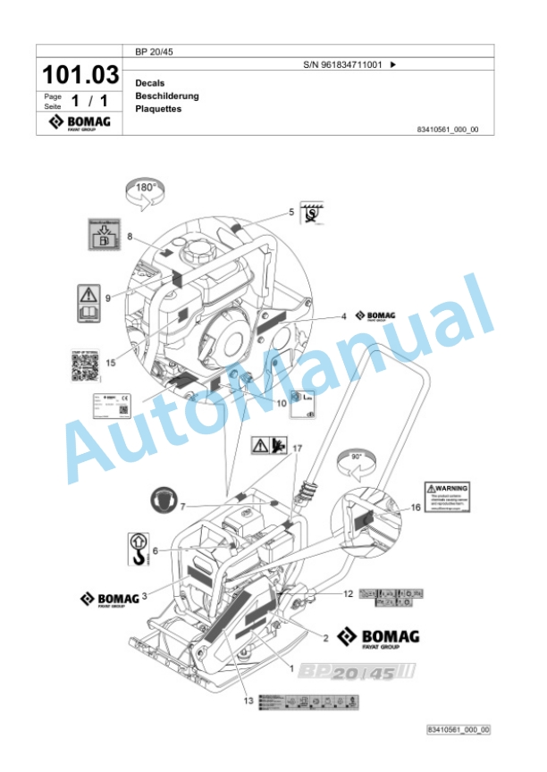 Bomag BP 20-45 Vibratory Plate Compactor Spare Parts Catalogue 00827099 5 Bomag BP 20-45 Vibratory Plate Compactor Spare Parts Catalogue 00827099-5