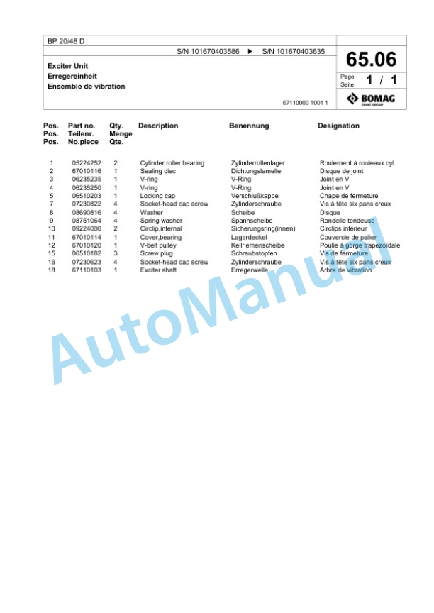 Bomag BP 20-48 D Vibratory Plate Compactor Spare Parts Catalogue 00817422 5 Bomag BP 20-48 D Vibratory Plate Compactor Spare Parts Catalogue 00817422-5