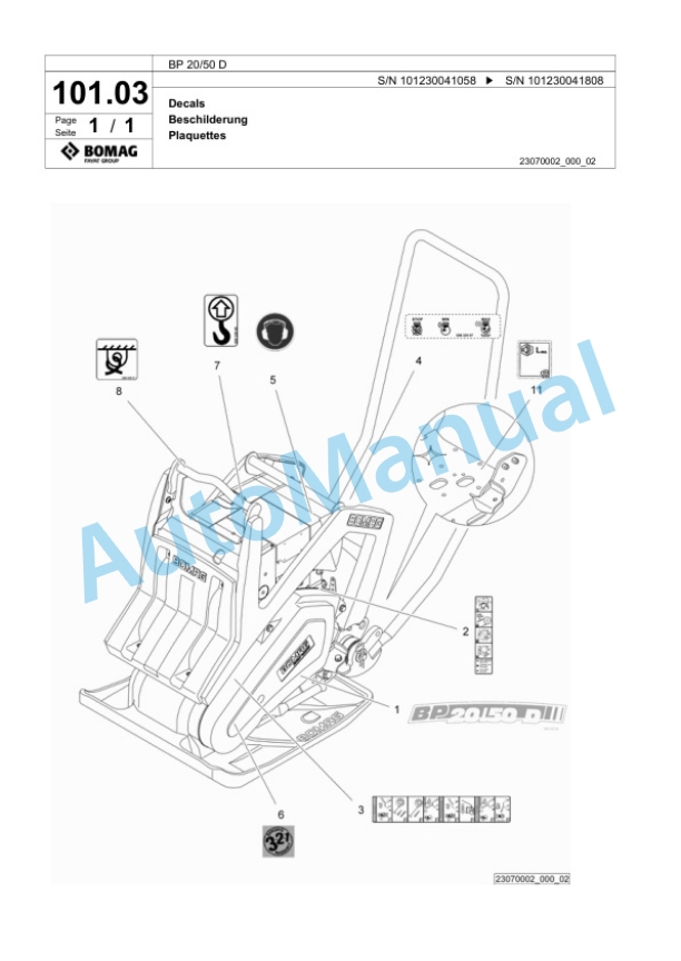 Bomag BP 20-50 D Vibratory Plate Compactor Spare Parts Catalogue 00818749 4 Bomag BP 20-50 D Vibratory Plate Compactor Spare Parts Catalogue 00818749-4