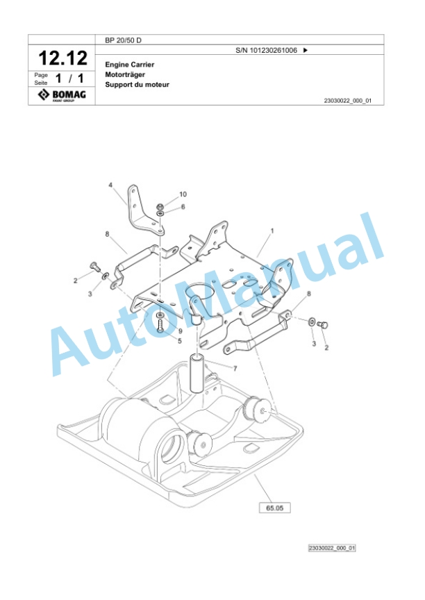 Bomag BP 20-50 D Vibratory Plate Compactor Spare Parts Catalogue 00825031-2