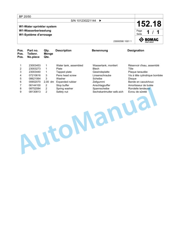 Bomag BP 20-50 Vibratory Plate Compactor Spare Parts Catalogue 00825023 4 Bomag BP 20-50 Vibratory Plate Compactor Spare Parts Catalogue 00825023-4