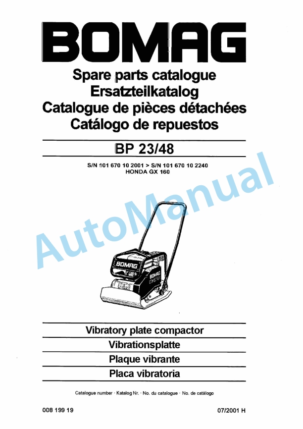 Bomag BP 23-48 Vibratory Plate Compactor Spare Parts Catalogue 00819919 1 Bomag BP 23-48 Vibratory Plate Compactor Spare Parts Catalogue 00819919