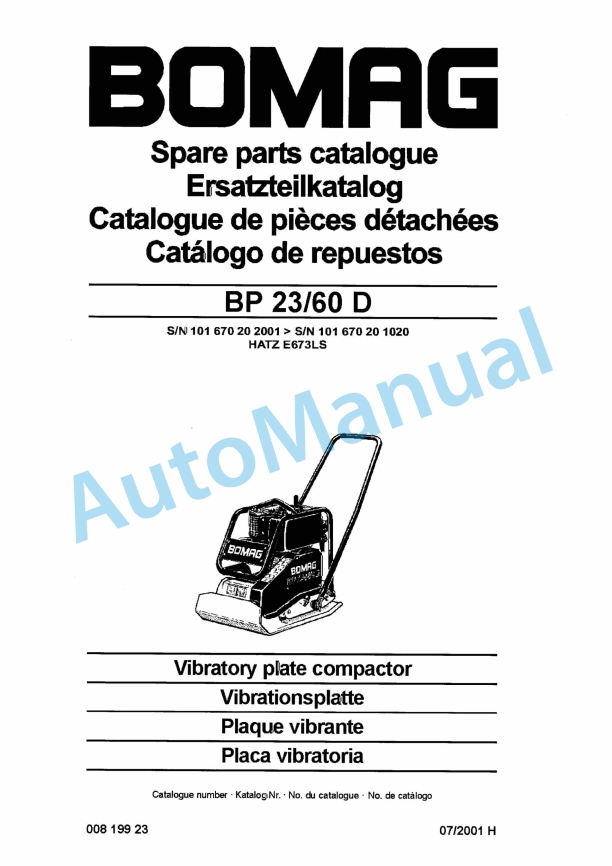 Bomag BP 23-60 D Vibratory Plate Compactor Spare Parts Catalogue 00819923 1 Bomag BP 23-60 D Vibratory Plate Compactor Spare Parts Catalogue 00819923