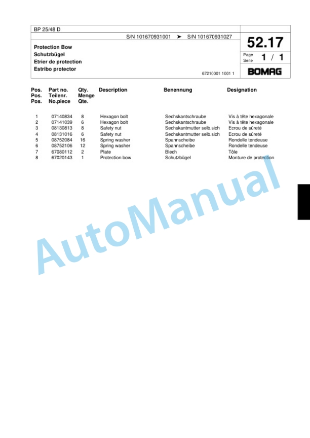 Bomag BP 25-48 D Vibratory Plate Compactor Spare Parts Catalogue 00818461 4 Bomag BP 25-48 D Vibratory Plate Compactor Spare Parts Catalogue 00818461-4