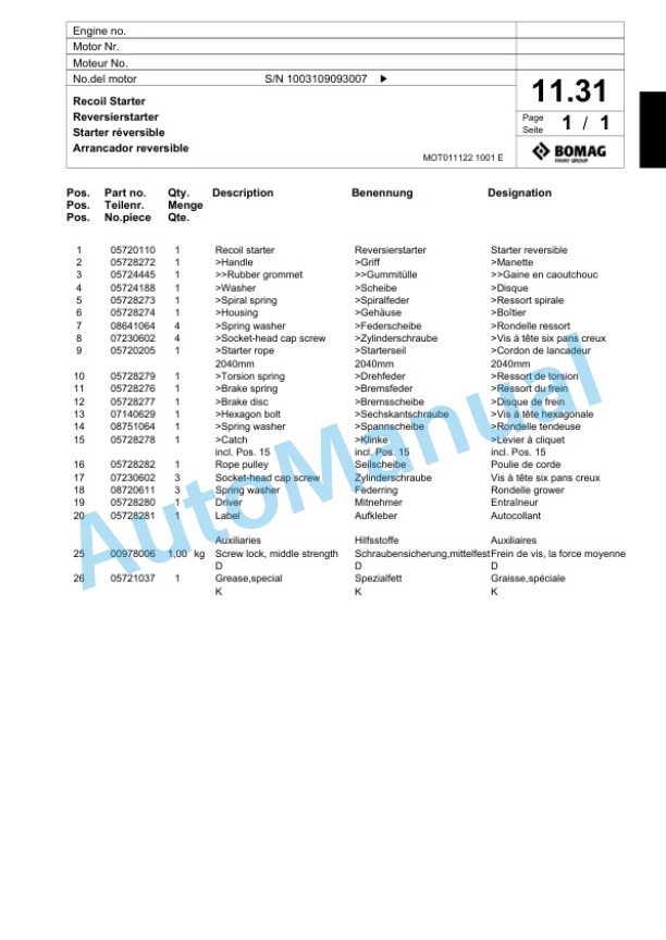 Bomag BP 25-50 D Vibratory Plate Compactor Spare Parts Catalogue 00818649-2