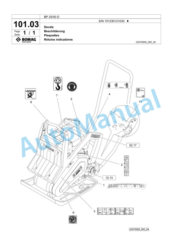 Bomag BP 25-50 D Vibratory Plate Compactor Spare Parts Catalogue 00824345-5
