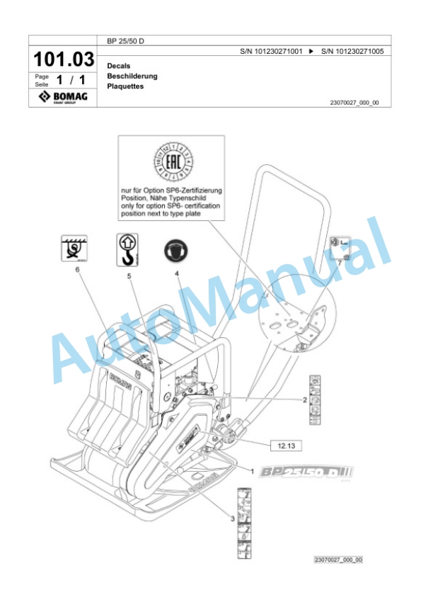 Bomag BP 25-50 D Vibratory Plate Compactor Spare Parts Catalogue 00825033 5 Bomag BP 25-50 D Vibratory Plate Compactor Spare Parts Catalogue 00825033-5