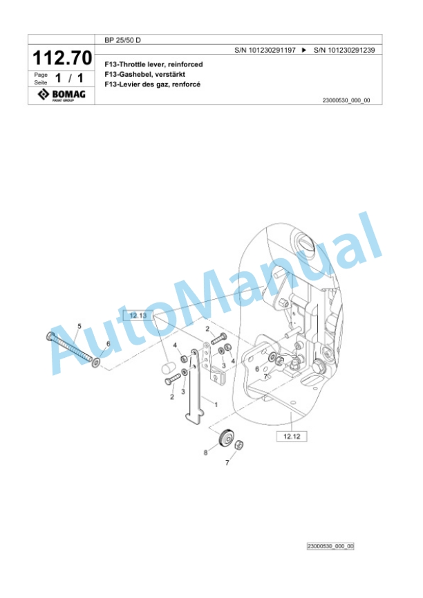 Bomag BP 25-50 D Vibratory Plate Compactor Spare Parts Catalogue 00825129-4