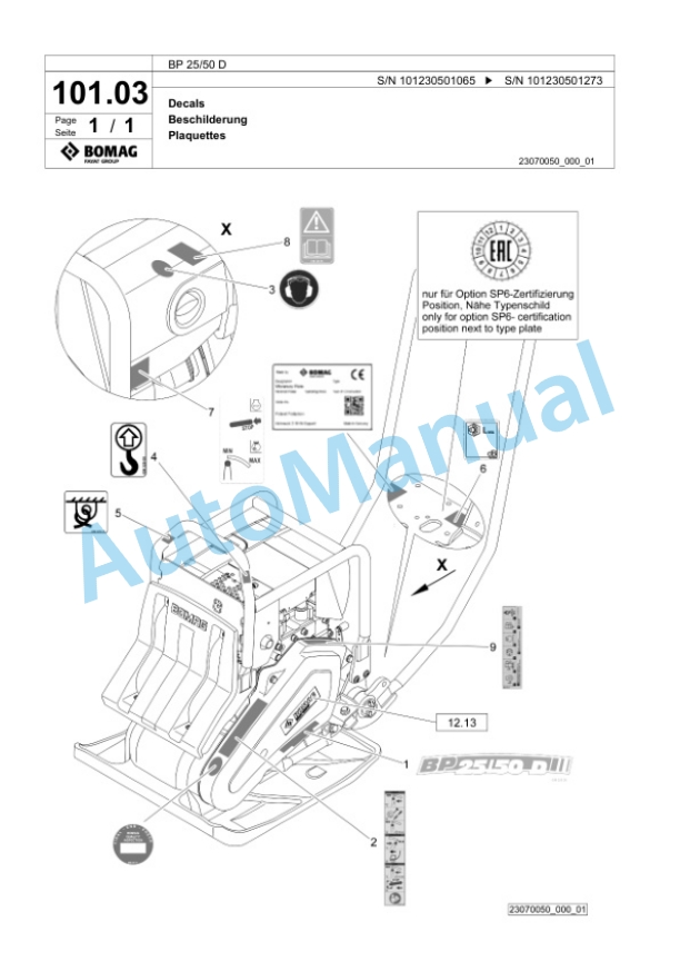 Bomag BP 25-50 D Vibratory Plate Compactor Spare Parts Catalogue 00826125 4 Bomag BP 25-50 D Vibratory Plate Compactor Spare Parts Catalogue 00826125-4