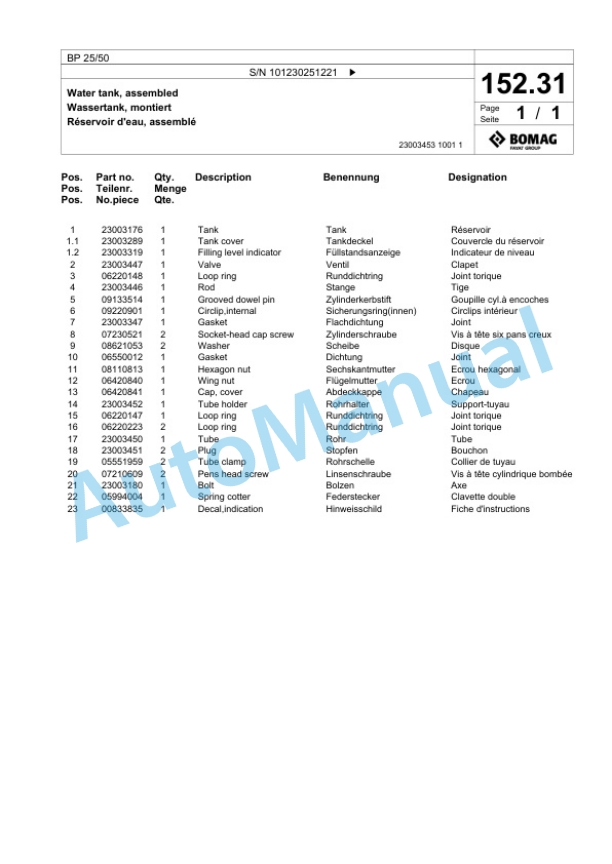 Bomag BP 25-50 Vibratory Plate Compactor Spare Parts Catalogue 00825029-5