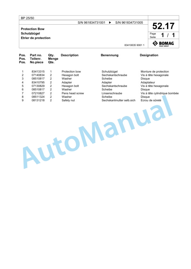 Bomag BP 25-50 Vibratory Plate Compactor Spare Parts Catalogue 00827103 3 Bomag BP 25-50 Vibratory Plate Compactor Spare Parts Catalogue 00827103-3