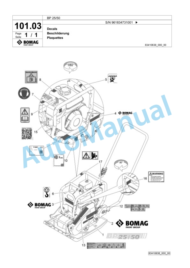 Bomag BP 25-50 Vibratory Plate Compactor Spare Parts Catalogue 00827103 5 Bomag BP 25-50 Vibratory Plate Compactor Spare Parts Catalogue 00827103-5
