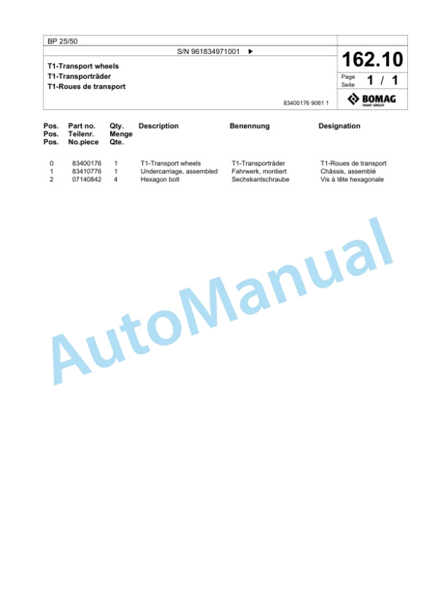 Bomag BP 25-50 Vibratory Plate Compactor Spare Parts Catalogue 00827337-5