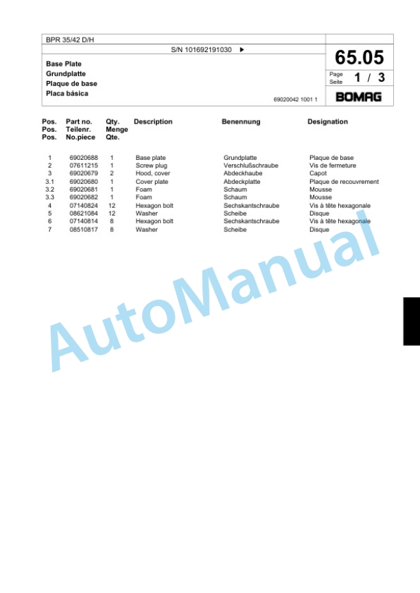 Bomag BP 35-42 D-H Vibratory Plate Compactor Spare Parts Catalogue 00818483 3 Bomag BP 35-42 D-H Vibratory Plate Compactor Spare Parts Catalogue 00818483-3
