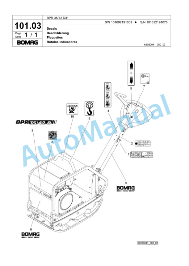 Bomag BP 35-42 D-H Vibratory Plate Compactor Spare Parts Catalogue 00818483 5 Bomag BP 35-42 D-H Vibratory Plate Compactor Spare Parts Catalogue 00818483-5
