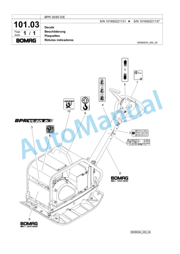 Bomag BP 35-60 D-E Vibratory Plate Compactor Spare Parts Catalogue 00818489 5 Bomag BP 35-60 D-E Vibratory Plate Compactor Spare Parts Catalogue 00818489-5