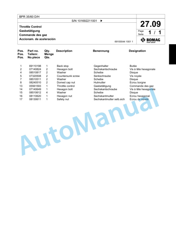 Bomag BP 35-60 D-H Vibratory Plate Compactor Spare Parts Catalogue 00818487 2 Bomag BP 35-60 D-H Vibratory Plate Compactor Spare Parts Catalogue 00818487-2