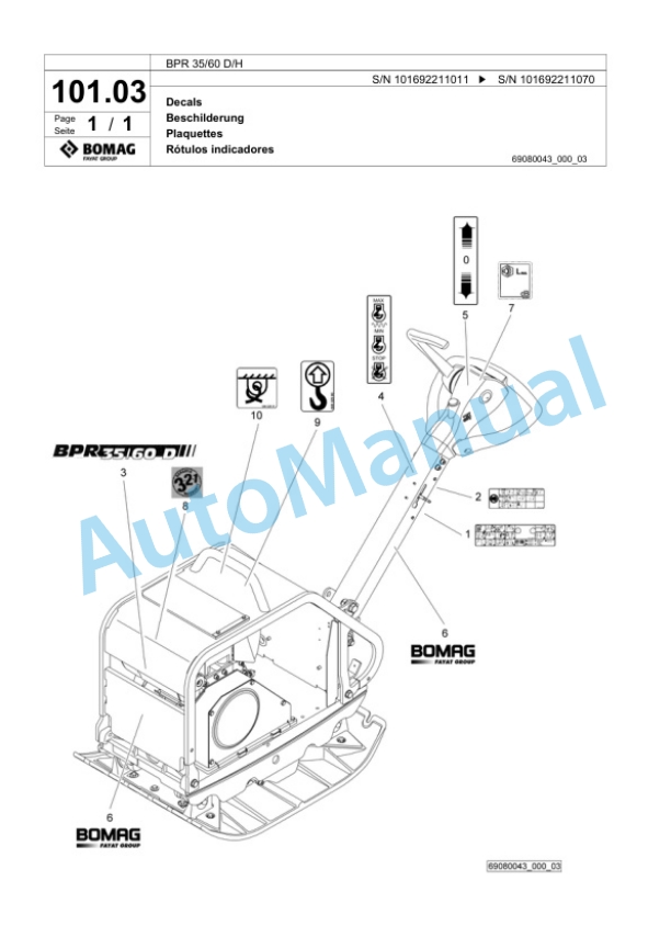 Bomag BP 35-60 D-H Vibratory Plate Compactor Spare Parts Catalogue 00818487 5 Bomag BP 35-60 D-H Vibratory Plate Compactor Spare Parts Catalogue 00818487-5