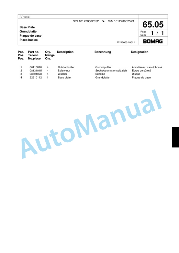 Bomag BP 6-30 Vibratory Plate Compactor Spare Parts Catalogue 00817428 3 Bomag BP 6-30 Vibratory Plate Compactor Spare Parts Catalogue 00817428-3