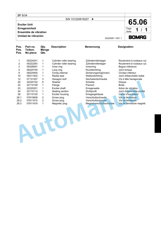 Bomag BP 8-34 Vibratory Plate Compactor Spare Parts Catalogue 00817429 3 Bomag BP 8-34 Vibratory Plate Compactor Spare Parts Catalogue 00817429-3