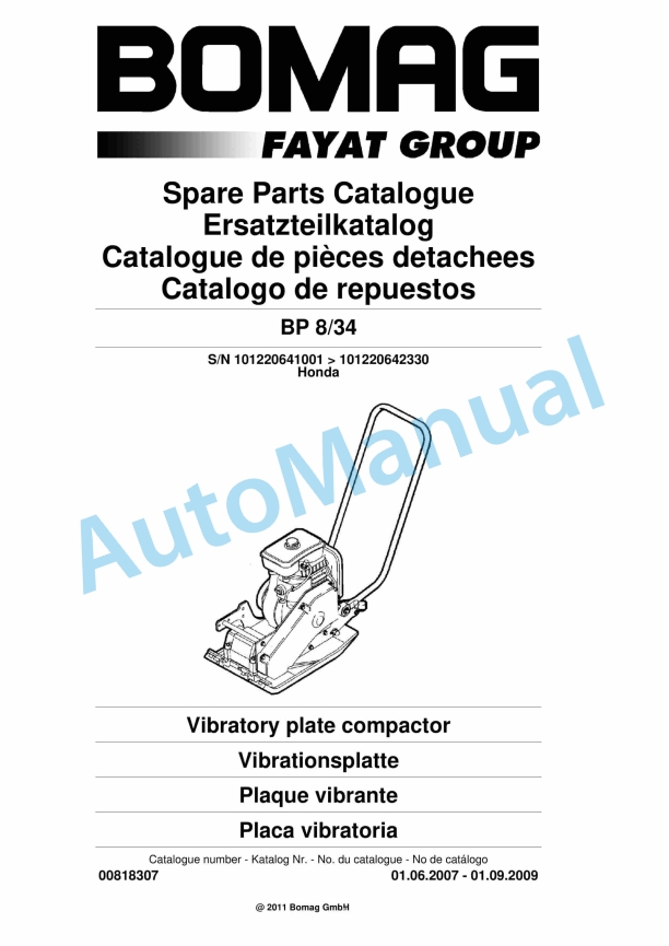 Bomag BP 8-34 Vibratory Plate Compactor Spare Parts Catalogue 00818307 1 Bomag BP 8-34 Vibratory Plate Compactor Spare Parts Catalogue 00818307