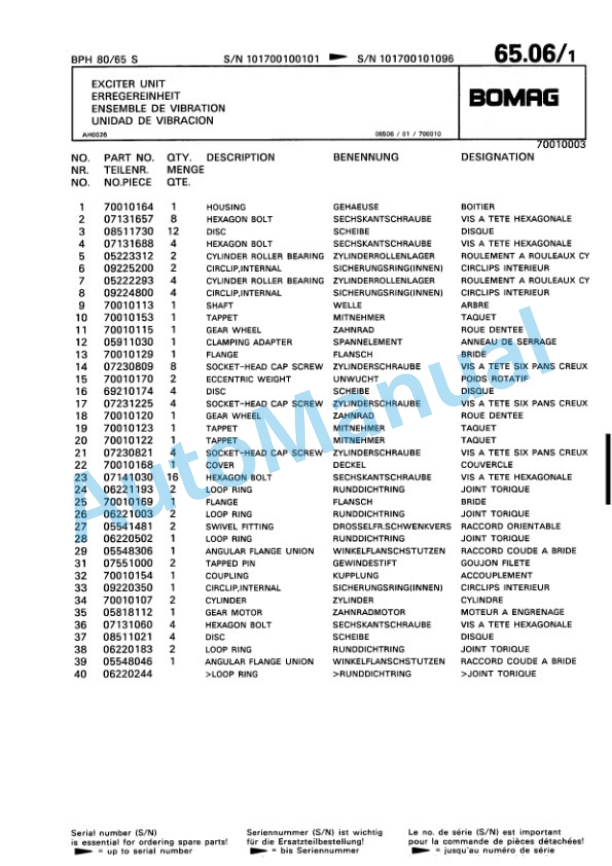 Bomag BPH 80-65 S Vibratory Plate Compactor Spare Parts Catalogue 00810109 3 Bomag BPH 80-65 S Vibratory Plate Compactor Spare Parts Catalogue 00810109-3